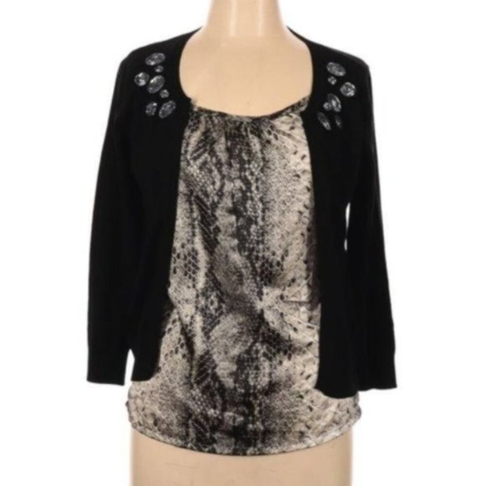 August‎ Silk Long Sleeve Cardigan Top Snake Print S